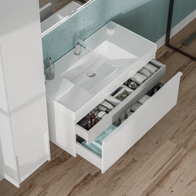 Раковина BUONGIORNO подвесная/мебельная 100, белая глянцевая