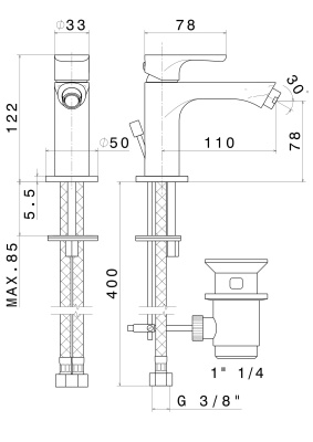 Смеситель для биде OLE однорычажный с донным клапаном, золотой атласный Смеситель для биде OLE однорычажный с донным клапаном, золотой атласный
