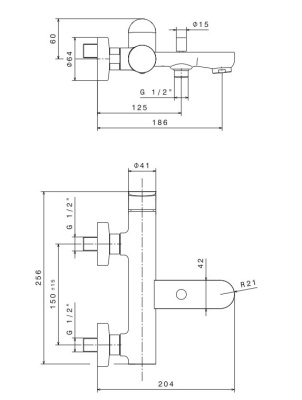 Смеситель для ванны OLE настенный с дивертором ванна/душ, матовый черный
