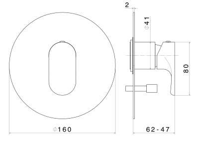 Встроенный однорычажный смеситель OLE для душа с переключателем на два потока, матовый черный