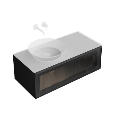 Тумба ICONICO подвесная 100 с рифленым стеклом, 1 ящик, черная