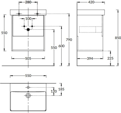 Тумба PRO подвесная 1 ящик 55, вяз швейцарский