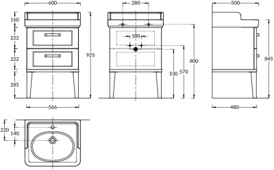 Тумба POMPEI напольная с 2 ящиками 60, камео бежевый глянцевый