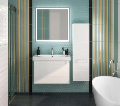 Тумба BUONGIORNO PLUS подвесная с ящиками 80, белая глянцевая-дуб Кантри