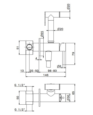 Смеситель с гигиеническим душем встроенного монтажа OLE, хром