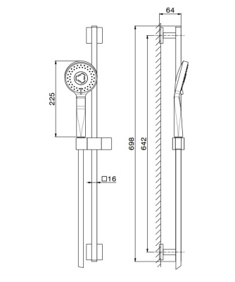 Душевая стойка FUTURA c ручной круглой лейкой и шлангом, без выхода для подачи воды, хром