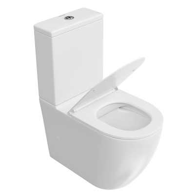 Унитаз SFERA напольный безободковый с сиденьем и крепежом, белый глянцевый