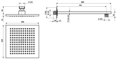Рассеиватель FIORETTO для верхнего душа 200х200, хром Рассеиватель FIORETTO для верхнего душа 200х200, хром