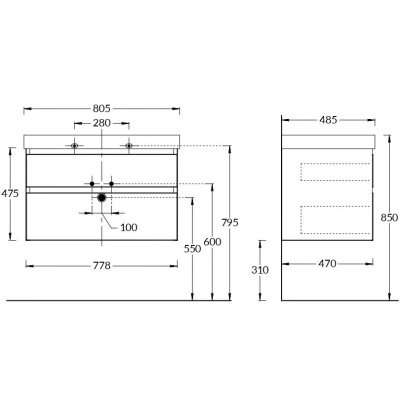 Тумба CUBO подвесная с ящиками 80, лимо матовая Тумба CUBO подвесная с ящиками 80, лимо матовая