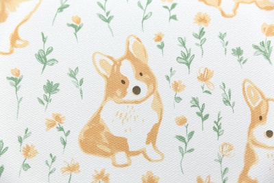 Обои виниловые на флизелиновой основе Уик-энд мотив, жёлто-зелёный корги