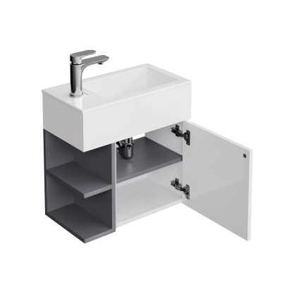 Тумба LATO подвесная 50 см, дверца push + полочки, утренний серый + серый пыльный матовый Тумба LATO подвесная 50 см, дверца push + полочки, утренний серый + серый пыльный матовый