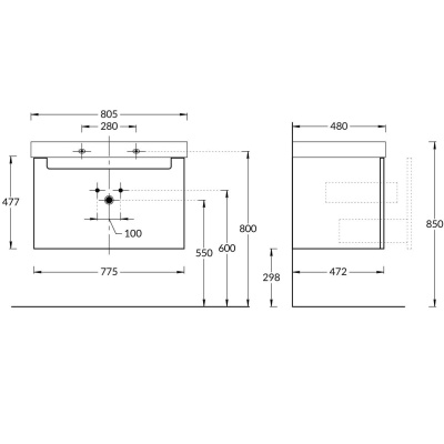 Тумба BUONGIORNO PLUS подвесная с ящиками 80, белая глянцевая-дуб Кантри