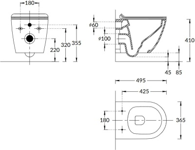 Унитаз SFERA подвесной безободковый с крепежом, белый глянцевый