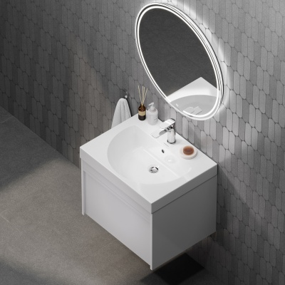 Тумба MODULA подвесная 60 с ящиком 1+1, белая глянцевая