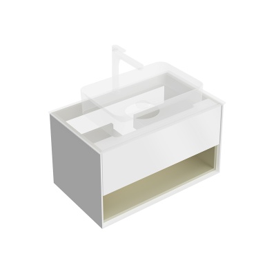 Тумба PLAZA Modern подвесная 80, push, 1 ящик, подсветка, белая матовая+шалфей Тумба PLAZA Modern подвесная 80, push, 1 ящик, подсветка, белая матовая+шалфей