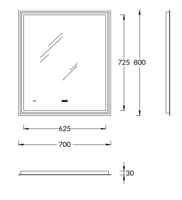 Зеркало TECNO c LED 70 с подсветкой, с функцией антизапотевание, белый глянцевый