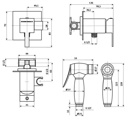 Смеситель с гигиеническим душем встроенного монтажа FIORETTO, хром Смеситель с гигиеническим душем встроенного монтажа FIORETTO, хром