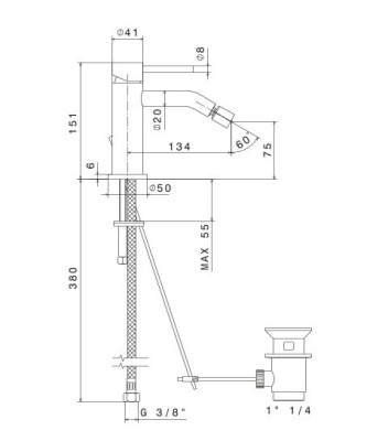 Смеситель для биде ETERNA c донным клапаном, нержавеющая сталь Смеситель для биде ETERNA c донным клапаном, нержавеющая сталь