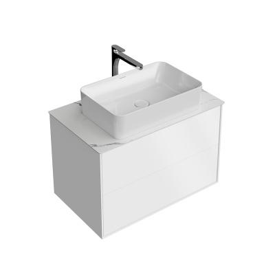 Тумба PLAZA Modern подвесная 80, push, 2 ящика, белая матовая Тумба PLAZA Modern подвесная 80, push, 2 ящика, белая матовая